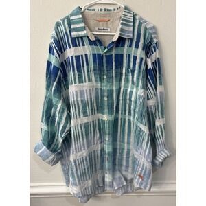 Tommy Bahama Mens XL Long Sleeve Button Up Shirt White‎ Blue Pattern